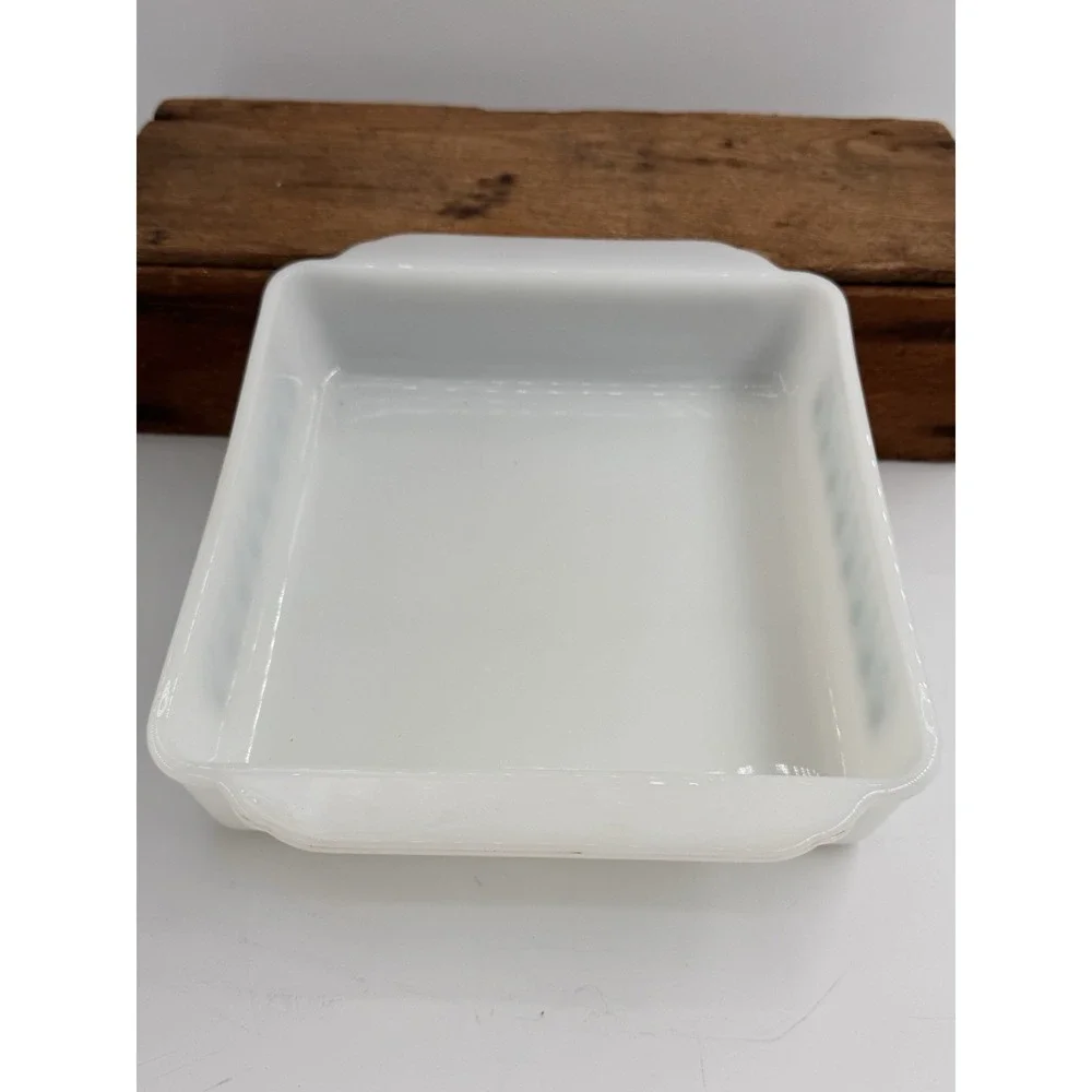 Vintage MCM Fire King Alpine Swiss Chalet 8x8 Square Milk Glass Cake Baking Dish